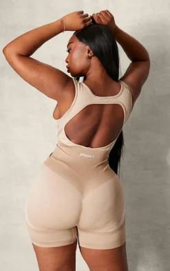 PrettyLittleThing Seamless Gym Wear*Plus Seamless Open Back Jacquard Unitard