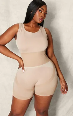 PrettyLittleThing Seamless Gym Wear*Plus Seamless Open Back Jacquard Unitard