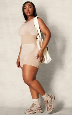 PrettyLittleThing Seamless Gym Wear*Plus Seamless Open Back Jacquard Unitard