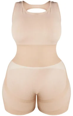 PrettyLittleThing Seamless Gym Wear*Plus Seamless Open Back Jacquard Unitard