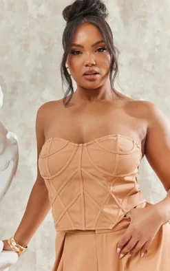 Sale PrettyLittleThing Plus Bandeau Corset Light Peach