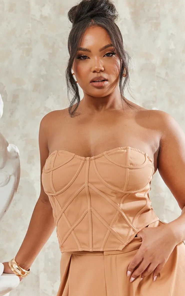 Sale PrettyLittleThing Plus Bandeau Corset Light Peach