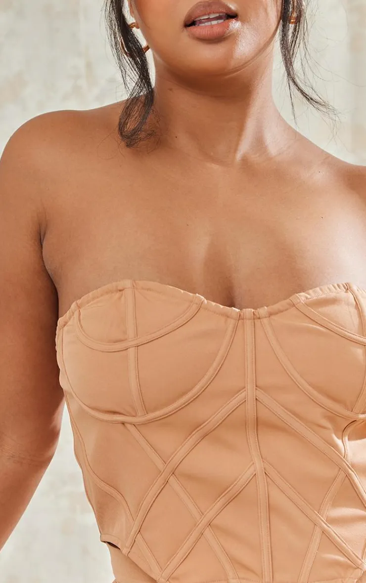 Sale PrettyLittleThing Plus Bandeau Corset Light Peach