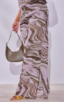 Hot PrettyLittleThing Plus Marble Wide Leg Pants Light Pink