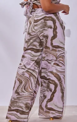 Hot PrettyLittleThing Plus Marble Wide Leg Pants Light Pink