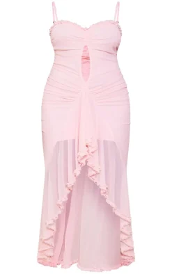 Plus Mesh Ruffle Cut Out Flared Maxi Dress-PrettyLittleThing