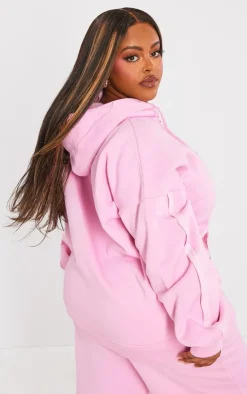 Online PrettyLittleThing Plus Oversized Zip Through Seam Detail Hoodie Light Pink