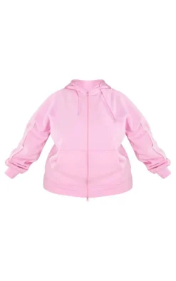 Online PrettyLittleThing Plus Oversized Zip Through Seam Detail Hoodie Light Pink