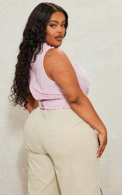 PrettyLittleThing Wrap Tops*Plus Plunge Front Ruffle Wrap Detail Top