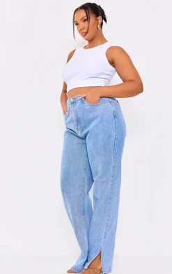 Plus Light Wash Split Hem Jeans