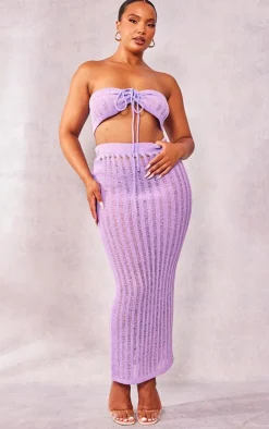 Discount PrettyLittleThing Plus Knitted Maxi Skirt Lilac