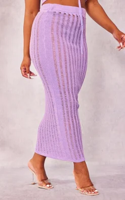Discount PrettyLittleThing Plus Knitted Maxi Skirt Lilac