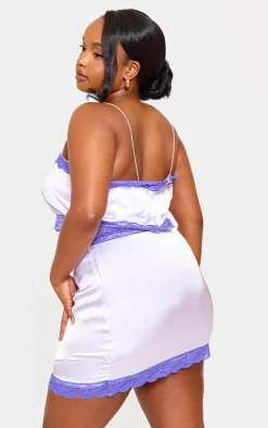 Sale PrettyLittleThing Plus Lace Detail Cropped Satin Top Lilac