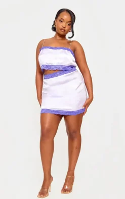 Sale PrettyLittleThing Plus Lace Detail Cropped Satin Top Lilac