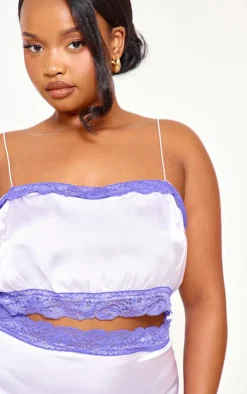 Sale PrettyLittleThing Plus Lace Detail Cropped Satin Top Lilac