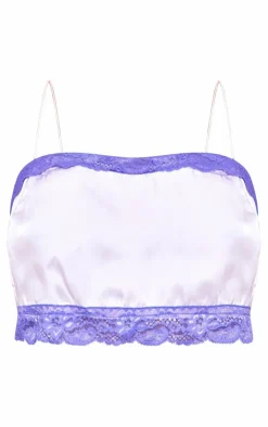 Sale PrettyLittleThing Plus Lace Detail Cropped Satin Top Lilac