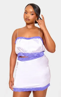 Discount PrettyLittleThing Plus Lace Detail Satin Mini Skirt Lilac