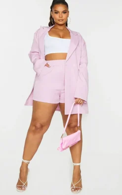 PrettyLittleThing Plus Ruched Waist Suit Shorts Lilac