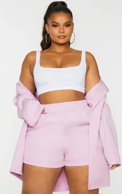 PrettyLittleThing Plus Ruched Waist Suit Shorts Lilac