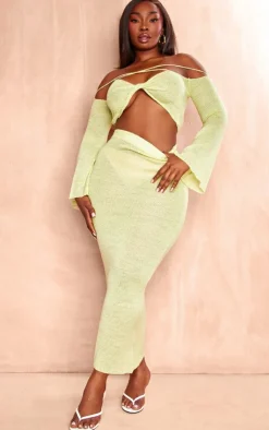 Best PrettyLittleThing Plus Knitted Midaxi Skirt Lime