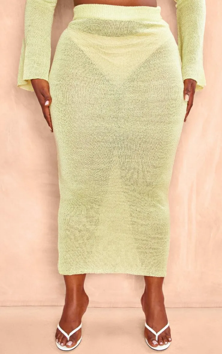 Best PrettyLittleThing Plus Knitted Midaxi Skirt Lime