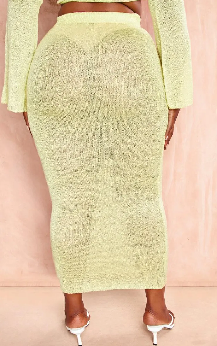 Best PrettyLittleThing Plus Knitted Midaxi Skirt Lime
