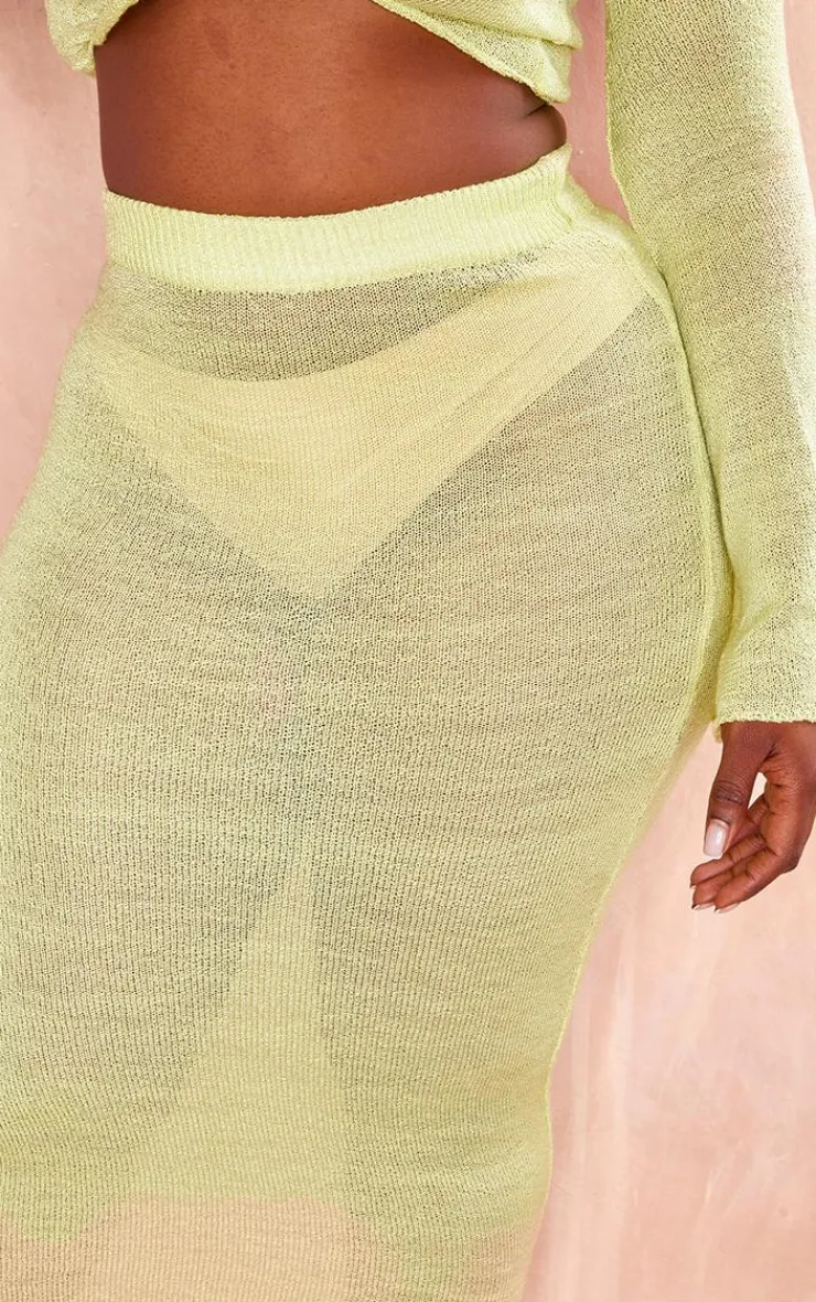Best PrettyLittleThing Plus Knitted Midaxi Skirt Lime