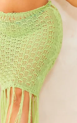 Plus Lime Knitted Tassel Maxi Skirt