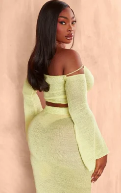 New PrettyLittleThing Plus Knitted Twist Front Detail Crop Top Lime