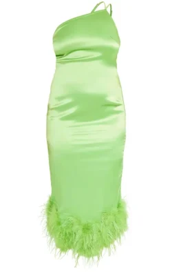 Plus Satin Feather Trim One Shoulder Midi Dress-PrettyLittleThing Best