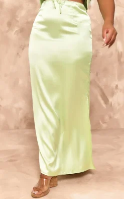 Sale PrettyLittleThing Plus Lime Satin Midaxi Skirt Baby Pink