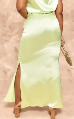 Sale PrettyLittleThing Plus Lime Satin Midaxi Skirt Baby Pink