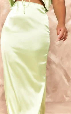 Sale PrettyLittleThing Plus Lime Satin Midaxi Skirt Baby Pink
