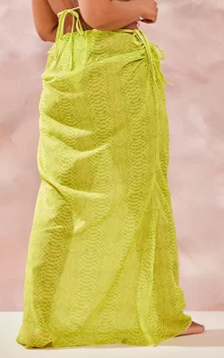 Plus Lime Snake Printed Chiffon Ruched Side Beach Skirt