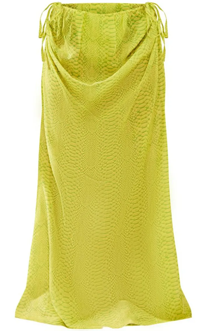 Plus Lime Snake Printed Chiffon Ruched Side Beach Skirt