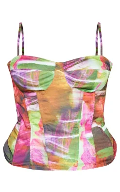 Hot PrettyLittleThing Plus Textured Print Structured Corset Top Lime