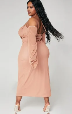 Plus Mesh Ruched Bust Sleeve Detail Midi Dress-PrettyLittleThing Outlet
