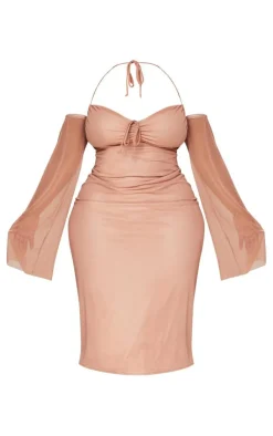 Plus Mesh Ruched Bust Sleeve Detail Midi Dress-PrettyLittleThing Outlet