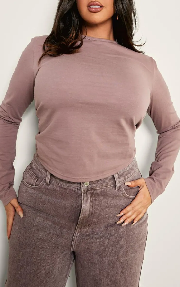 PrettyLittleThing T-Shirts*Plus Premium Cotton Long Sleeve Fitted T-shirt