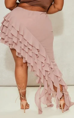 Plus Mauve Ruffle Detail Asymmetric Midi Skirt