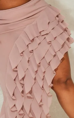 Plus Mauve Ruffle Detail Asymmetric Midi Skirt