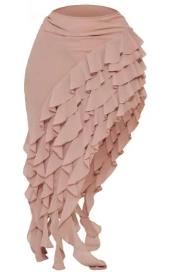 Plus Mauve Ruffle Detail Asymmetric Midi Skirt
