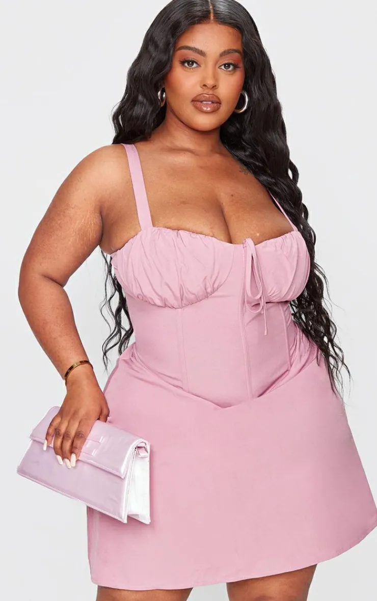 Plus Tie Front Boned Corset Mini Dress-PrettyLittleThing Online