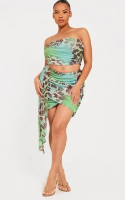 Sale PrettyLittleThing Plus Mesh Animal Print Wrap Bandeau Top Aqua