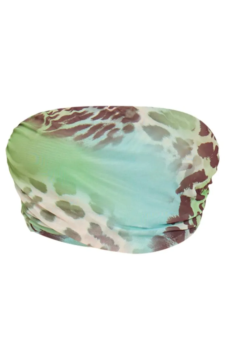 Sale PrettyLittleThing Plus Mesh Animal Print Wrap Bandeau Top Aqua