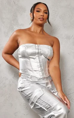 PrettyLittleThing Corsets*Plus Coated Denim Corset