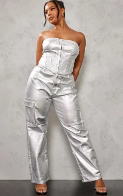 PrettyLittleThing Corsets*Plus Coated Denim Corset