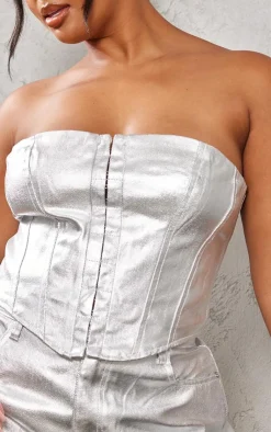 PrettyLittleThing Corsets*Plus Coated Denim Corset
