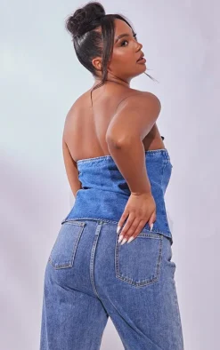 PrettyLittleThing Corsets*Plus Bandeau Zip Up Denim Corset
