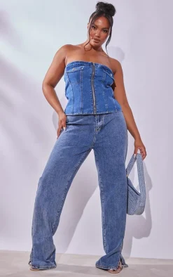 PrettyLittleThing Corsets*Plus Bandeau Zip Up Denim Corset